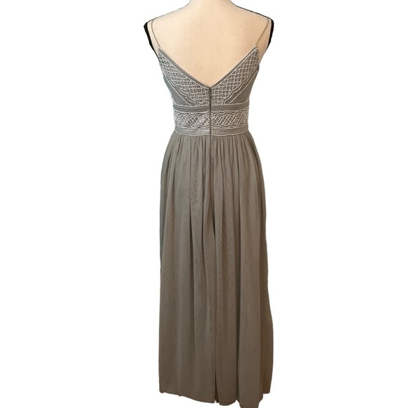 Adrianna Papell Sage Green Gray Aida Beaded Tulle Gown Prom Dress Sz 4 Formal - Picture 3 of 14